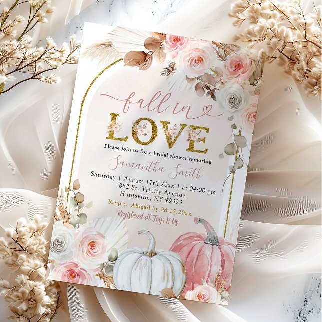 Boho Pink Pumpkin fall In Love Bridal Shower Invitation (Creator Uploaded)