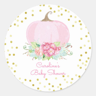 Boho Pink Pumpkin Gold Dots Baby Girl Shower Classic Round Sticker