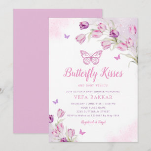 Boho Pink Purple Floral Butterfly Girl Baby Shower Invitation