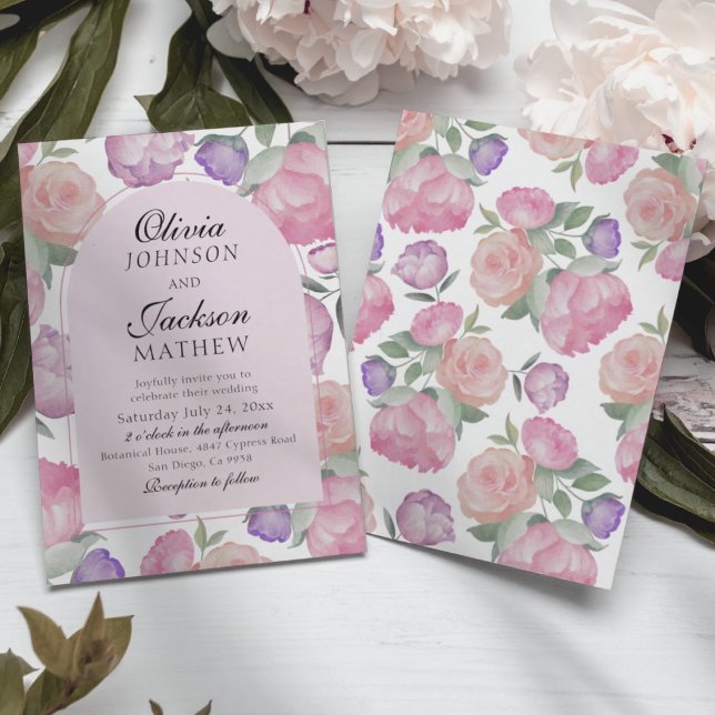 Boho Pink & Purple Floral Watercolor Wedding  Invitation (Creator Uploaded)