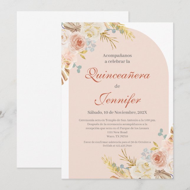 Boho Pink Quinceanera invitation (Front/Back)