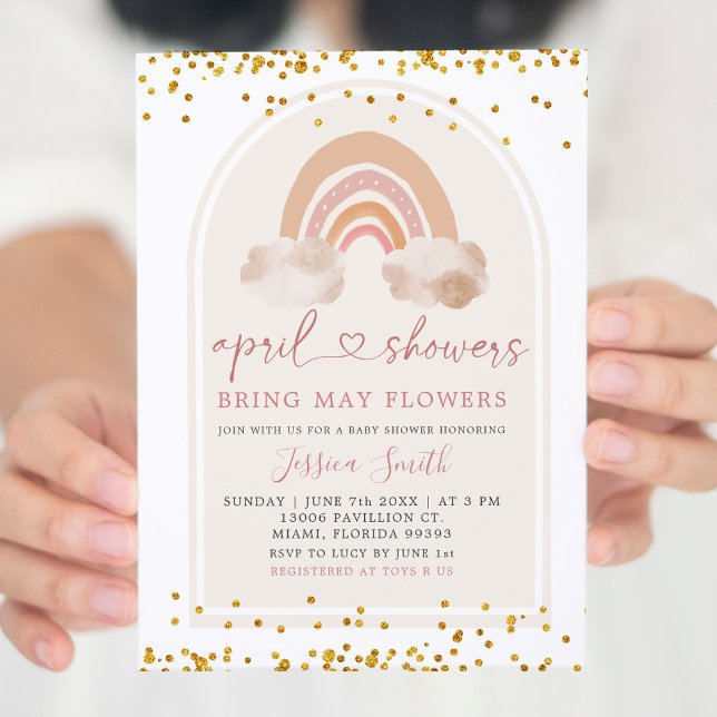Boho Pink Rainbow April Showers Baby Shower Invitation (Creator Uploaded)