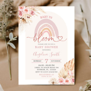 Boho Pink Rainbow Baby in Bloom Baby Shower Invita Invitation