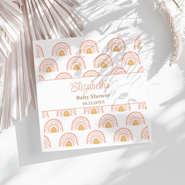 Boho Pink Rainbow Baby Shower Napkins (Boho Pink Rainbow Baby Shower Napkins on a sunny white table.)