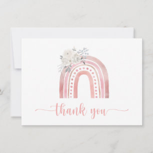 Boho Pink Rainbow with White Roses Thank You Card