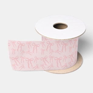 Boho Pink Ribbon Bows Pattern On Powder Blush Pink Satin Ribbon