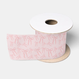Boho Pink Ribbon Bows Pattern On Powder Blush Pink Satin Ribbon