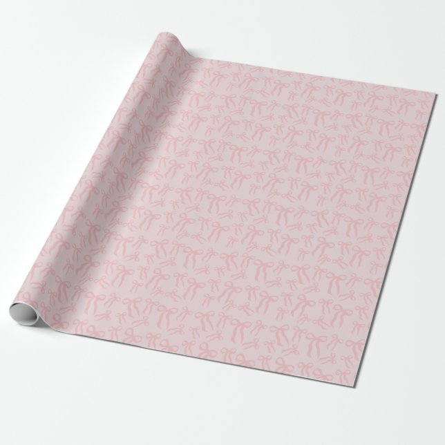 Boho Pink Ribbon Bows Pattern On Powder Blush Pink Wrapping Paper (Unrolled)