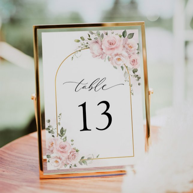 Boho Pink Rose Floral Arch Wedding Table Number (Creator Uploaded)