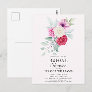 Boho Pink Rose Floral Bouquet Bridal Shower Postcard