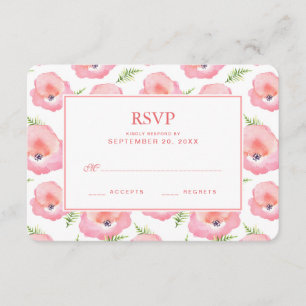 Boho Pink Rose Floral Watercolor - Wedding RSVP Card