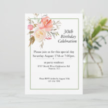 Boho Pink Roses, Customisable 30th Birthday