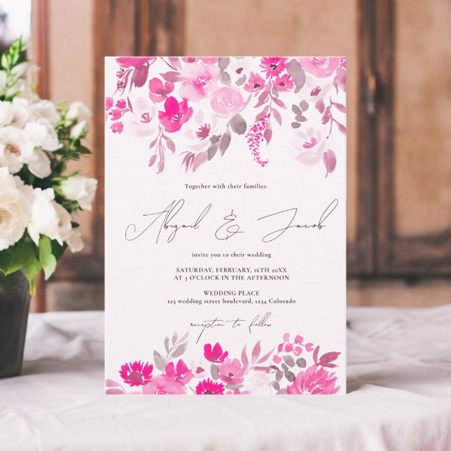 Boho pink rustic hand painted floral wedding invitation (Boho pink rustic hand painted floral wedding invitation)