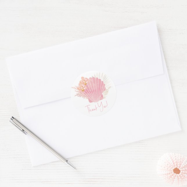 Boho Pink Shell Baby Shower Thank You Sticker (Envelope)