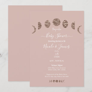 Boho Pink Shine Moon Phases Modern Baby Shower  Invitation