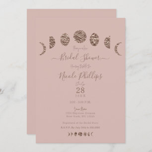 Boho Pink Shine Moon Phases Modern Bridal Shower  Invitation