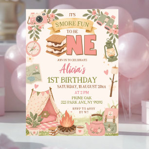 Boho Pink Smore Fun to be One First Birthday Invitation