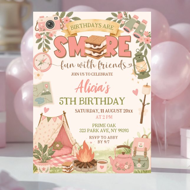 Boho Pink Smore Fun With Friends Birthday Invitation (Creator Uploaded)
