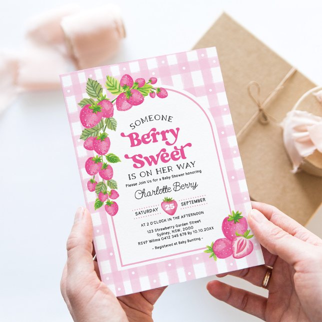 Boho Pink Strawberry Berry Sweet Baby Girl Shower Invitation (Creator Uploaded)