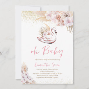 Boho Pink Swan Baby Shower Invitation