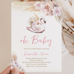 Boho Pink Swan Baby Shower Invitation