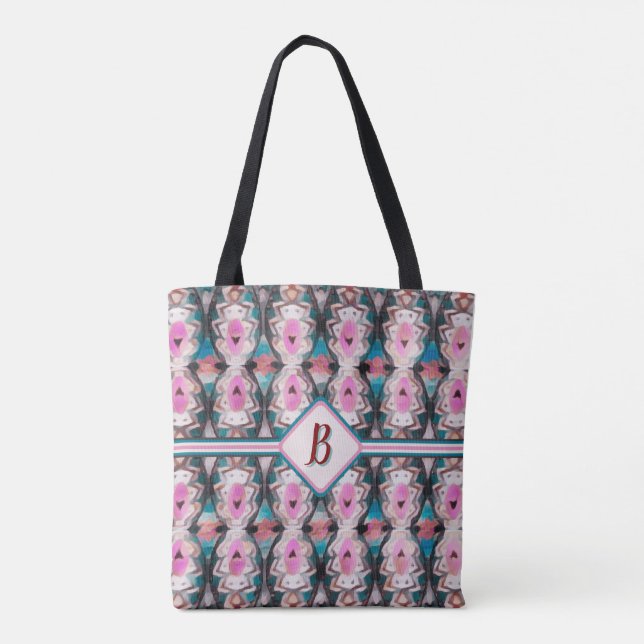 Boho Pink, Teal & Brown Tribal  Tote Bag (Back)