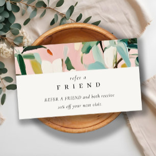 Boho Pink Teal Green Painted Floral Refer A Friend Business Card