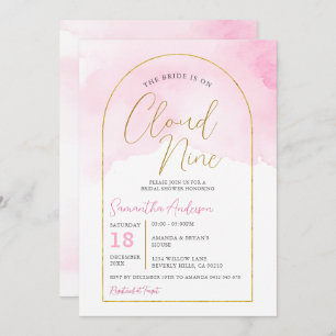Boho Pink The Bride is on Nine Cloud Bridal Shower Invitation