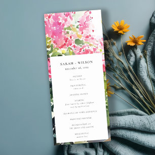 Boho Pink Tropical Bougainvillea Wedding Program Invitation