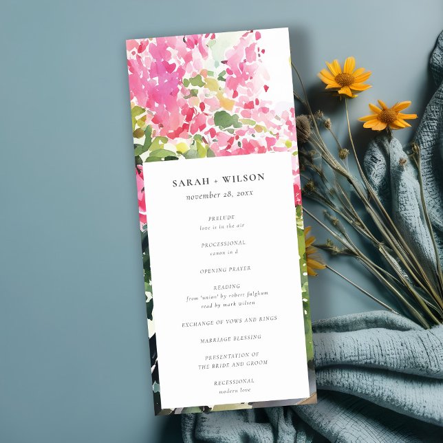 Boho Pink Tropical Bougainvillea Wedding Program Invitation (Creator Uploaded)