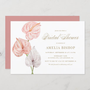 Boho Pink Watercolor Anthuriums Gold Bridal Shower Invitation