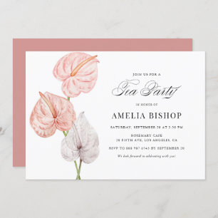 Boho Pink Watercolor Anthuriums Tea Party Invitation