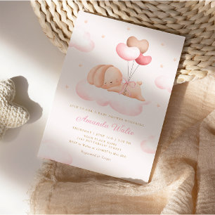 Boho Pink Watercolor Cute Balloon Girl Baby Shower Invitation