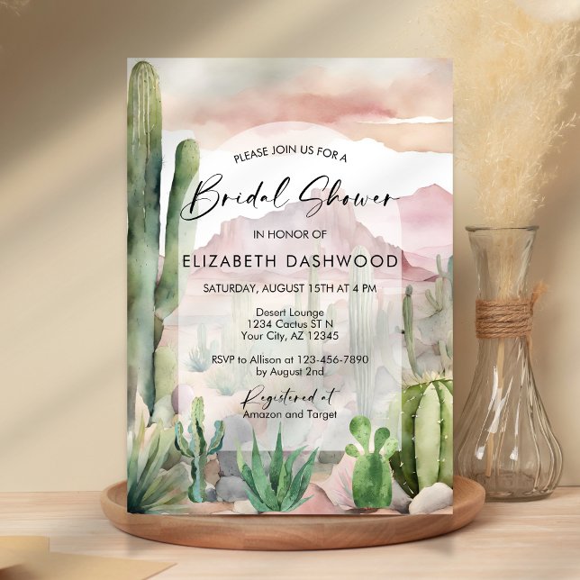 Boho Pink Watercolor Desert Cactus Bridal Shower Invitation (Creator Uploaded)