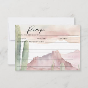 Boho Pink Watercolor Desert Cactus Recipe Card
