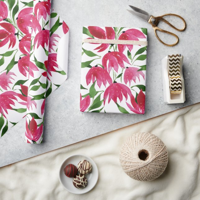 Boho Pink Watercolor Flolar Wrapping Paper (Crafts)