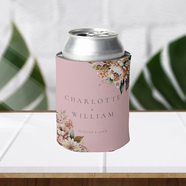 Boho Pink Watercolor Flowers Wedding Favours Can Cooler (Creator Uploaded)