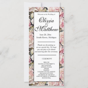 Boho pink watercolor hydrangeas Wedding program
