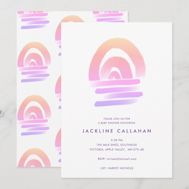 Boho Pink Watercolor Rainbow Baby Girl Shower Invitation (Front/Back)