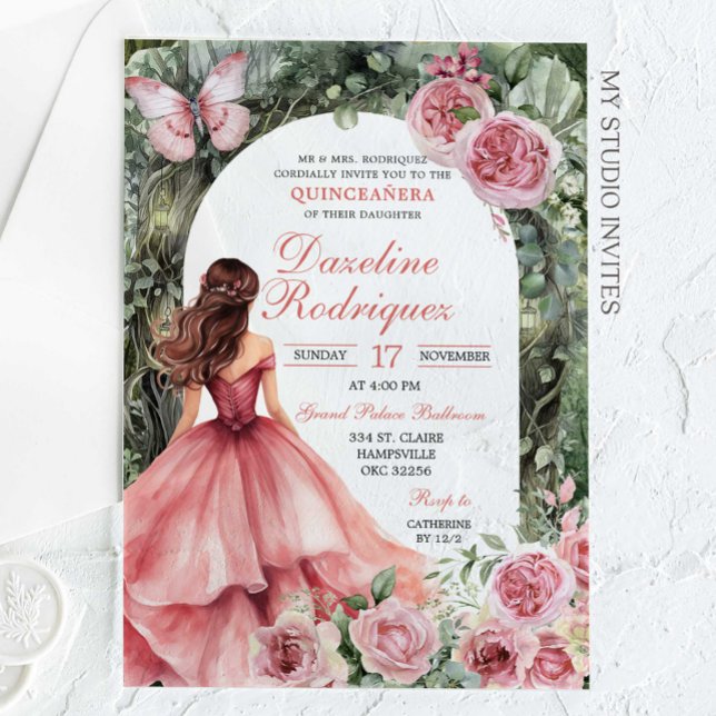 Boho Pink Whimsical Forest Quinceanera Acrylic Invitations (Creator Uploaded)