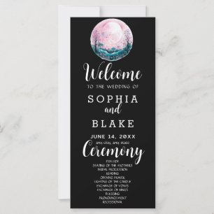 Boho Pink & White Full Moon Black Wedding Program