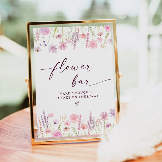Boho Pink Wildflower Flower Bar Sign (Creator Uploaded)