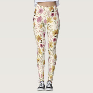 boho Pink Wildflower Watercolor Leggings