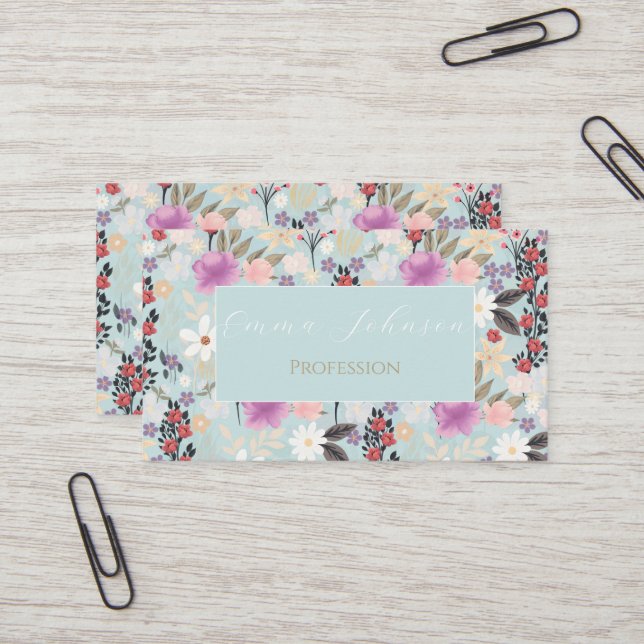 Boho Pink Wildflowers Floral Skylight Painting Business Card (Front/Back In Situ)