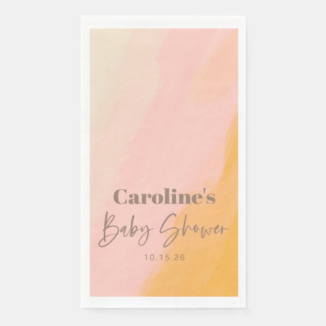 Boho Pink Yellow Script Custom Baby Shower Napkin (Front)