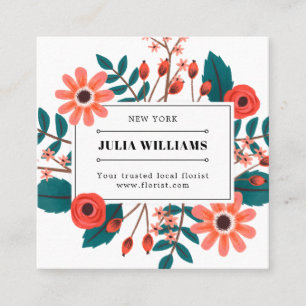 Boho plain white black frame floral flower bouquet square business card