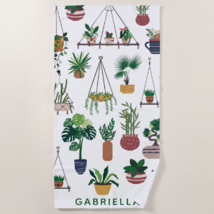 Boho Plant Lady Illustration Art Personalised Beach Towel