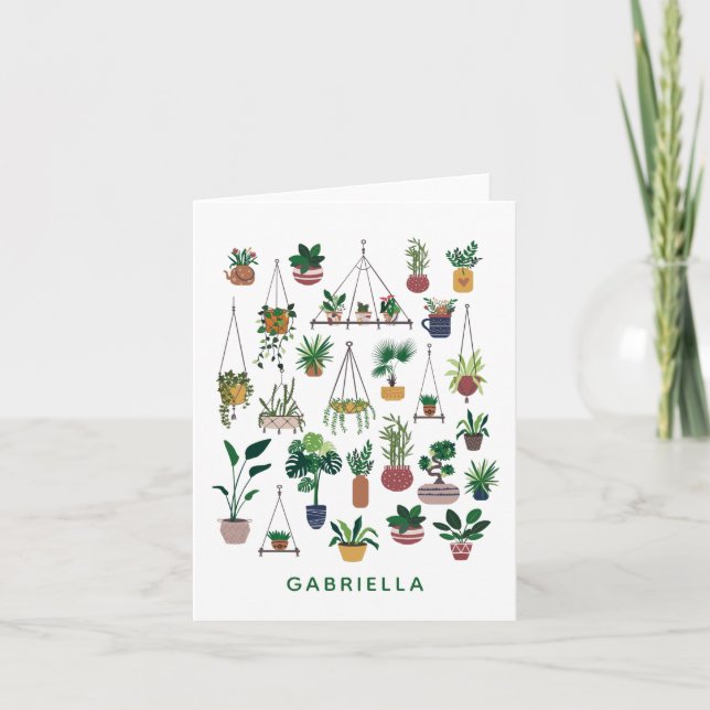Boho Plant Lady Illustration Art Personalised Note Card (Front)
