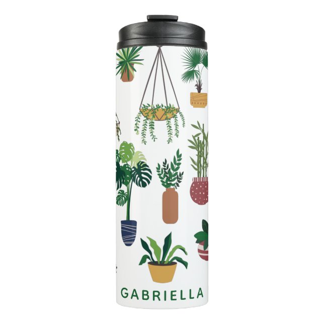 Boho Plant Lady Illustration Art Personalised Thermal Tumbler (Front)