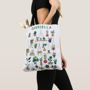 Boho Plant Lady Illustration Art Personalised Tote Bag